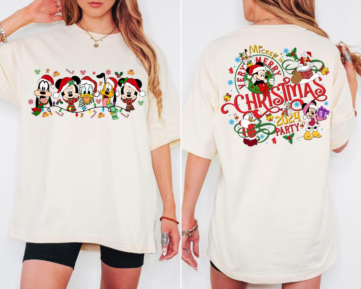 2 Sided Mickeys Very Merry Christmas Party 2024 Shirt Disney Santa Mickey And Friends Group Christmas Lights Shirt Disneyland Xmas Tee 1