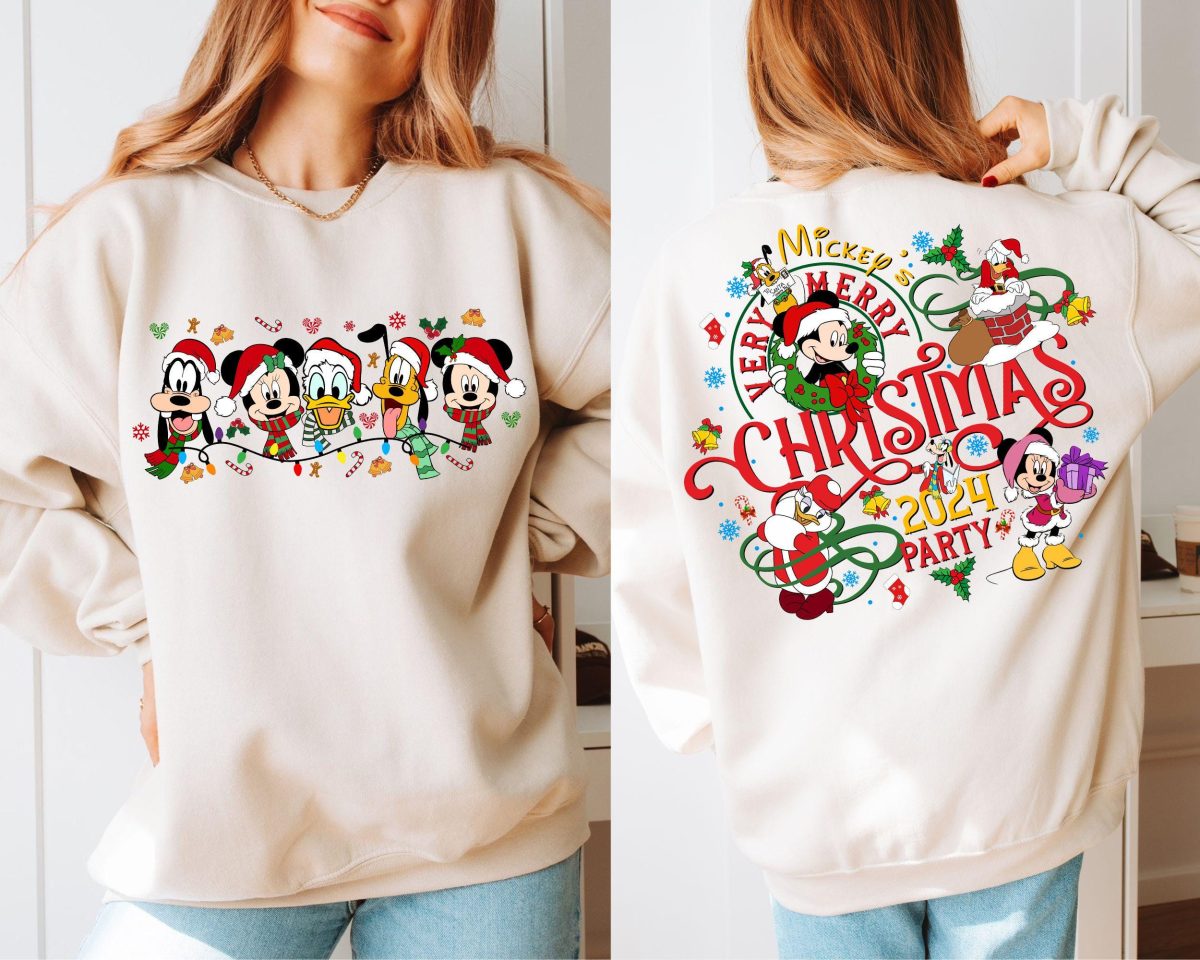 2 Sided Mickeys Very Merry Christmas Party 2024 Shirt Disney Santa Mickey And Friends Group Christmas Lights Shirt Disneyland Xmas Tee 3