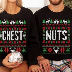 Chest Nuts Funny Ugly Christmas Sweater For Couples Couple Matching Party OutfitChest1