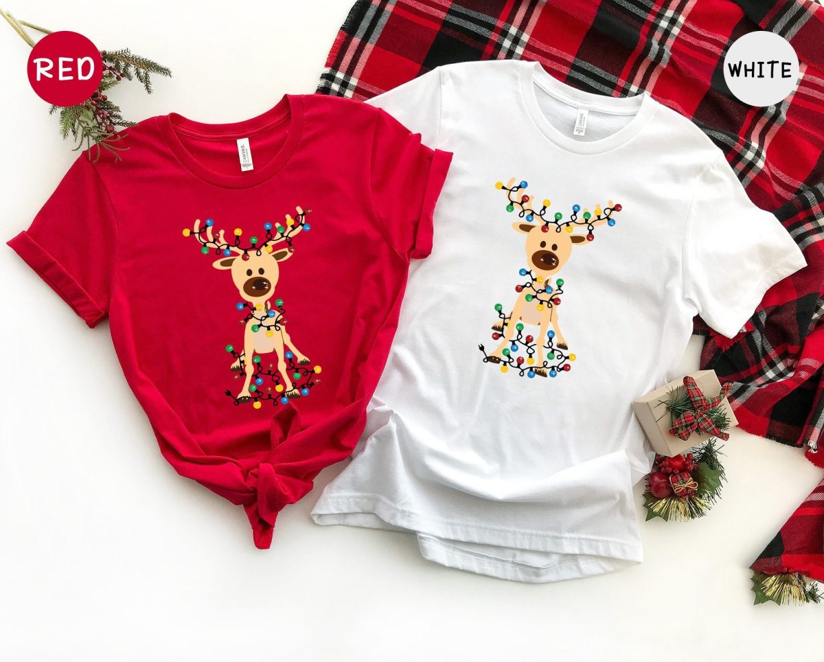 Christmas Reindeer Shirt Christmas Light and Reindeer Shirt Christmas Couple Shirt Christmas Gift Christmas Pajamas 1