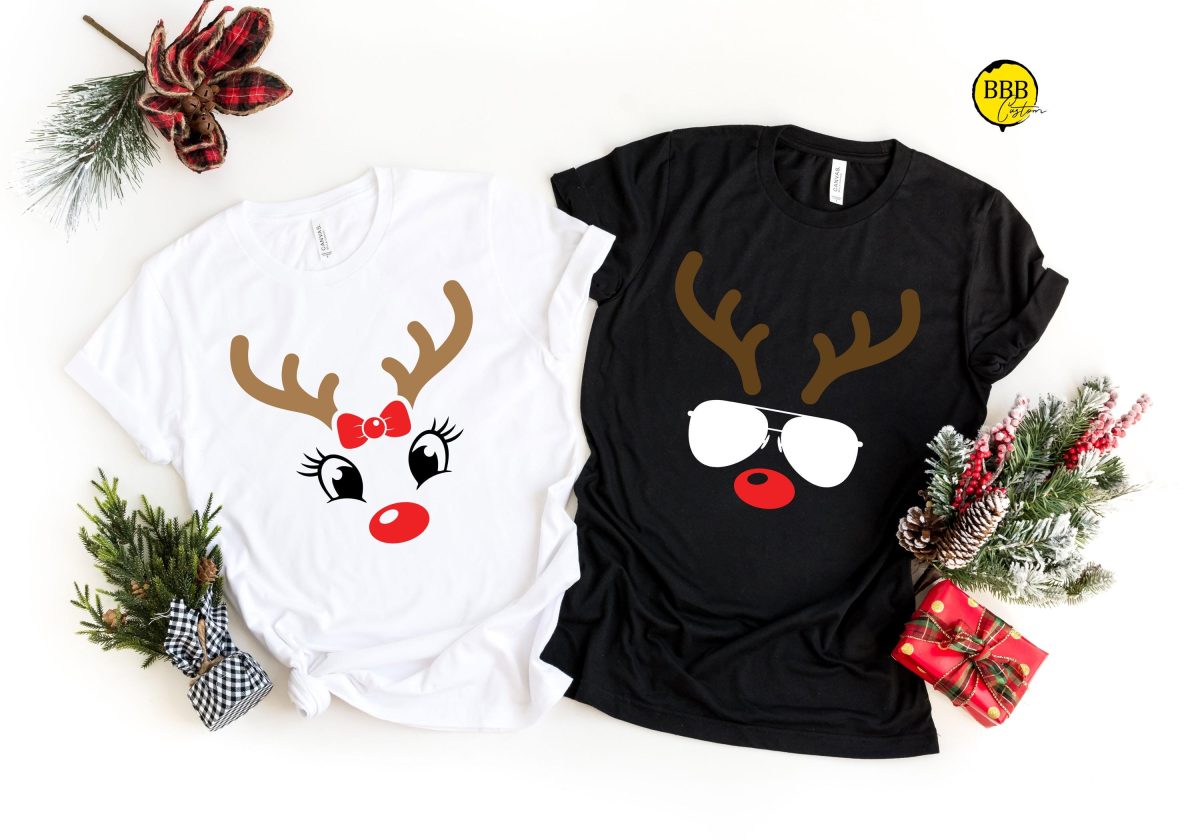 Couple Reindeer Christmas Shirts Christmas Holiday Tee Christmas Reindeer T Shirt Xmas Party Tee Christmas Outfit Cute Reindeer Shirt 2 scaled