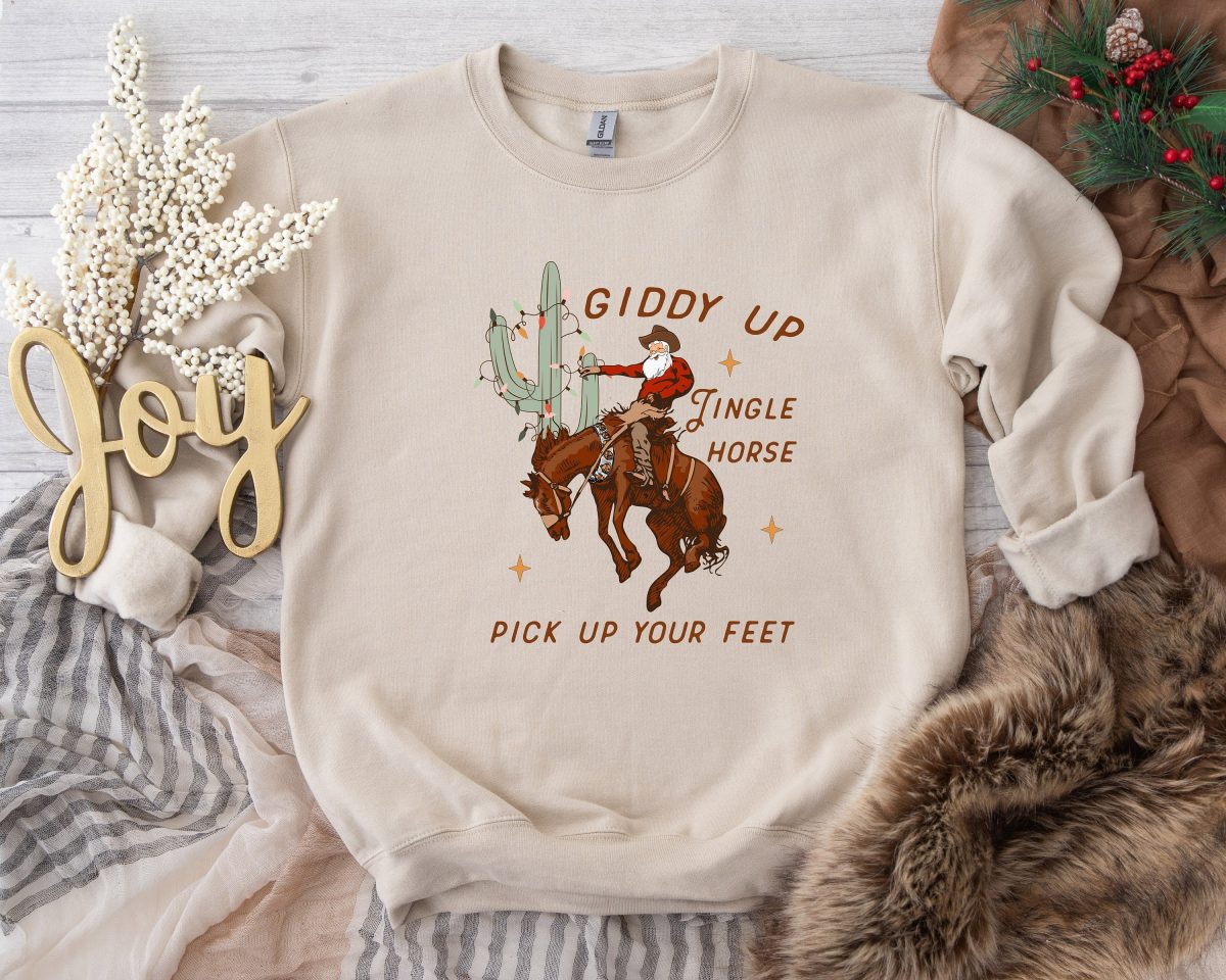 Cowboy Christmas Sweater Giddy Up Jingle Horse Pick Up Your Feet Howdy Country Christmas Horse Cowgirl Shirt Christmas Sweatshirt 1 scaled