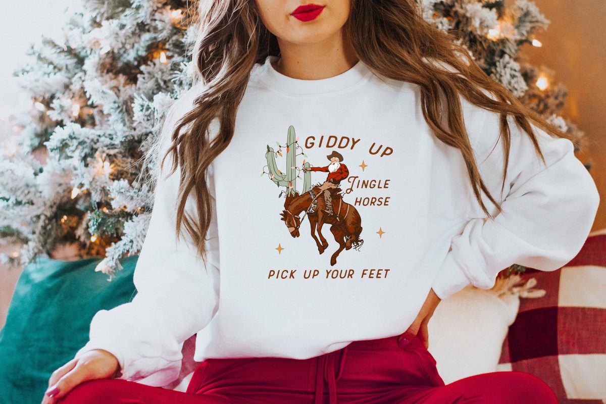 Cowboy Christmas Sweater Giddy Up Jingle Horse Pick Up Your Feet Howdy Country Christmas Horse Cowgirl Shirt Christmas Sweatshirt 2 scaled