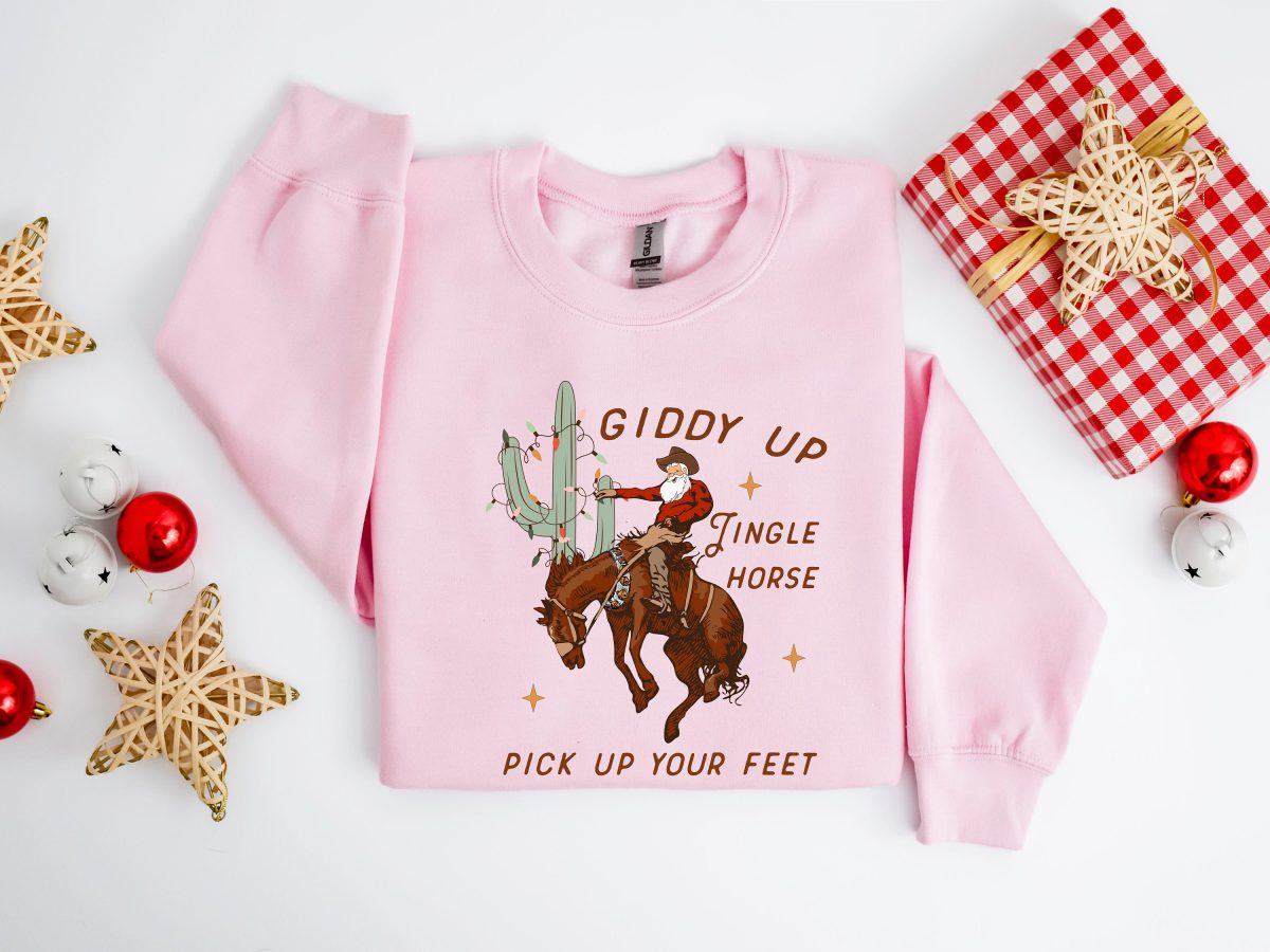 Cowboy Christmas Sweater Giddy Up Jingle Horse Pick Up Your Feet Howdy Country Christmas Horse Cowgirl Shirt Christmas Sweatshirt 3 scaled