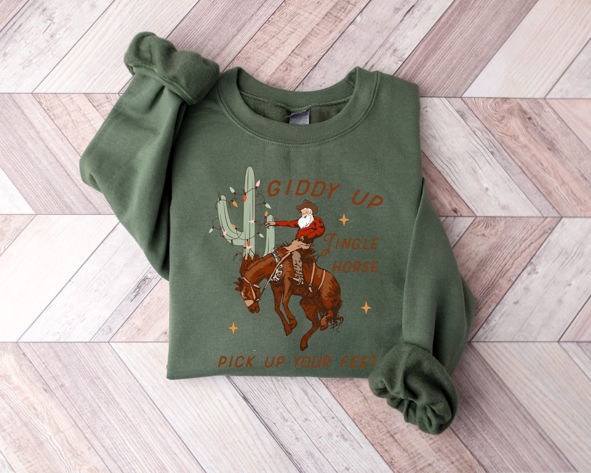 Cowboy Christmas Sweater Giddy Up Jingle Horse Pick Up Your Feet Howdy Country Christmas Horse Cowgirl Shirt Christmas Sweatshirt 4 scaled