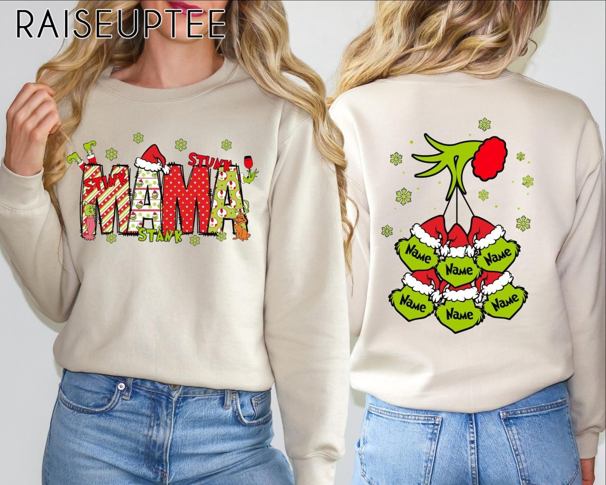 Custom Christmas Mama Kids Names Sweatshirt Christmas Grinch Mama CrewneckGrinchmas Grandma Gift SweatshirtStunk Stink Stank Mama Sweater 2