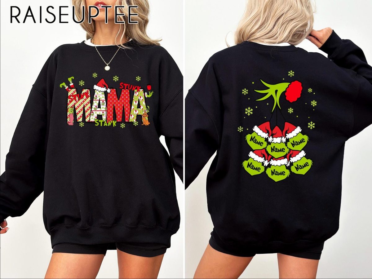 Custom Christmas Mama Kids Names Sweatshirt Christmas Grinch Mama CrewneckGrinchmas Grandma Gift SweatshirtStunk Stink Stank Mama Sweater 4