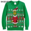 Dr Seuss Grinch As Santa Next to Tree Off White Ugly Christmas Sweaters Grinch 2 2