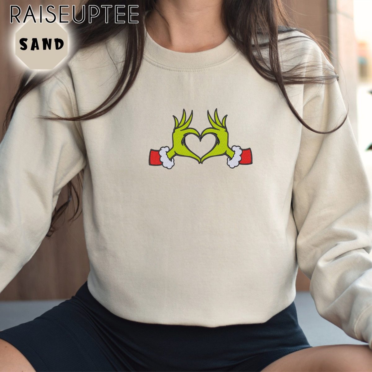 Embroidered Grinch Christmas Heart Sweatshirt Grinch Love Sweatshirt Christmas Grinch Crewnecks Christmas Family 2024 Sweatshirts 1 1