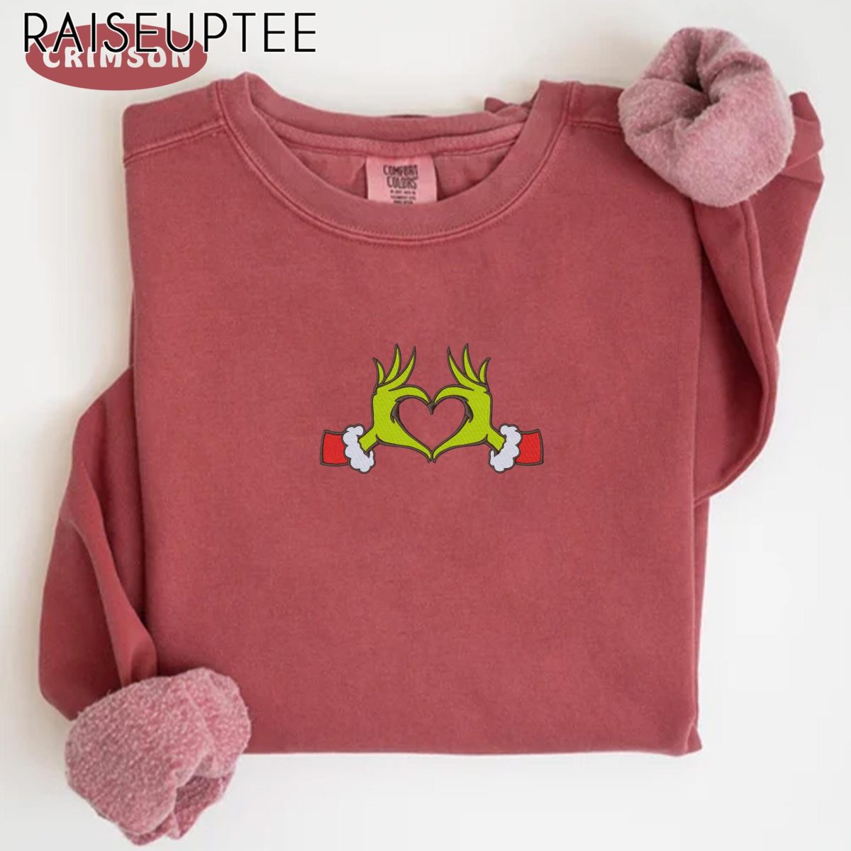 Embroidered Grinch Christmas Heart Sweatshirt Grinch Love Sweatshirt Christmas Grinch Crewnecks Christmas Family 2024 Sweatshirts 1