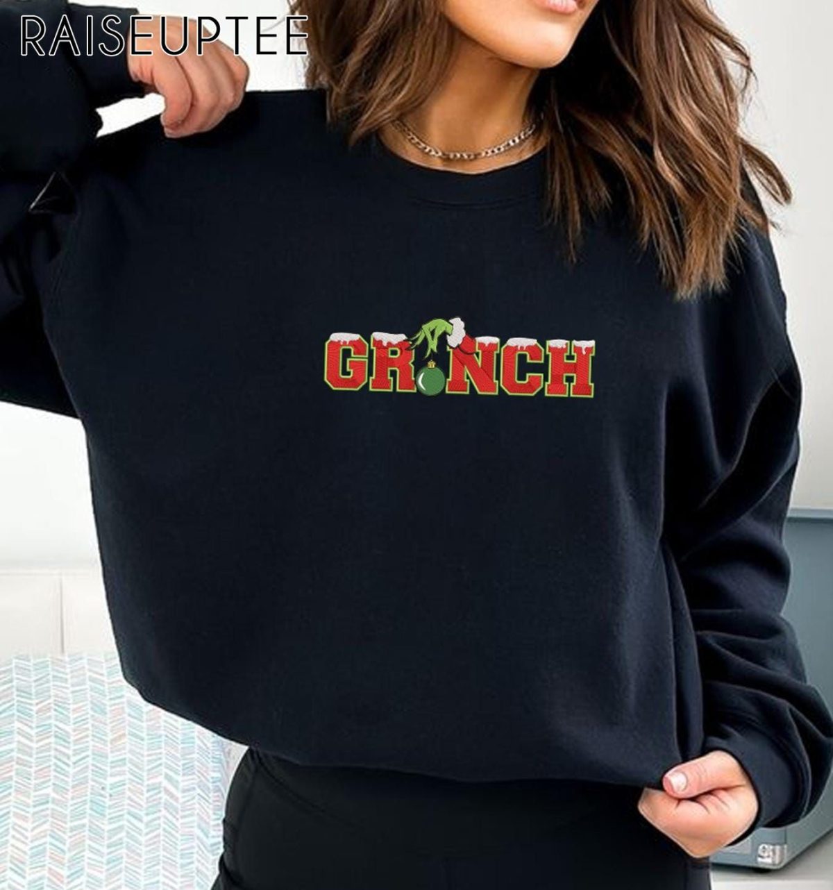 Embroidered Grinchmas Sweatshirt Funny Crewneck Whoville Embroidered Sweatshirt Christmas Gift ESA131 5