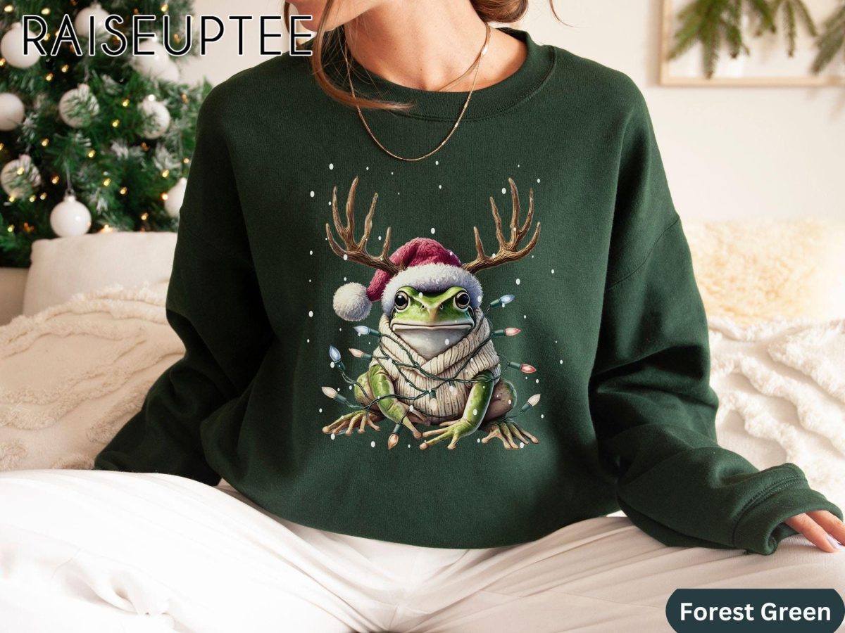 Frog Christmas Shirt Frog Person Shirts Hers Amphibian Lover Gift Pink Coquette Frog Sweatshirt Gifts Christmas Hers Sweater Gift Hers 1