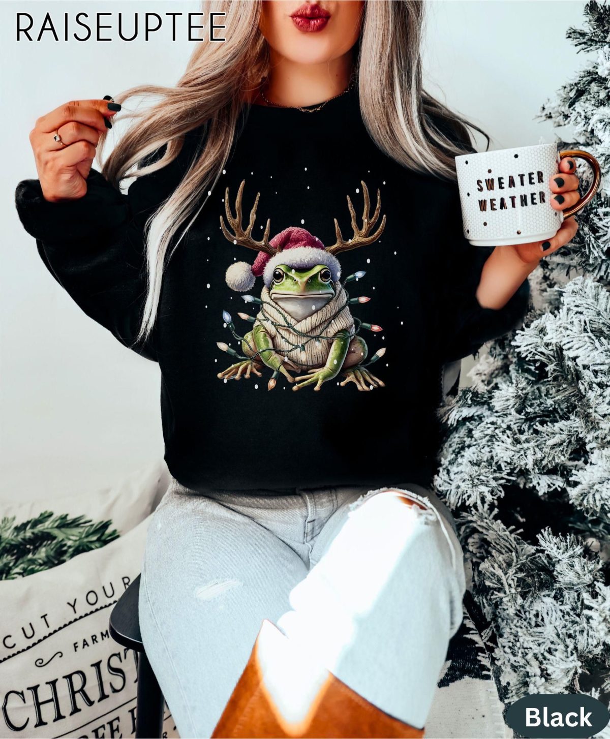 Frog Christmas Shirt Frog Person Shirts Hers Amphibian Lover Gift Pink Coquette Frog Sweatshirt Gifts Christmas Hers Sweater Gift Hers 4