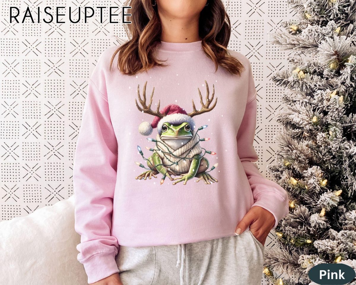 Frog Christmas Shirt Frog Person Shirts Hers Amphibian Lover Gift Pink Coquette Frog Sweatshirt Gifts Christmas Hers Sweater Gift Hers 7