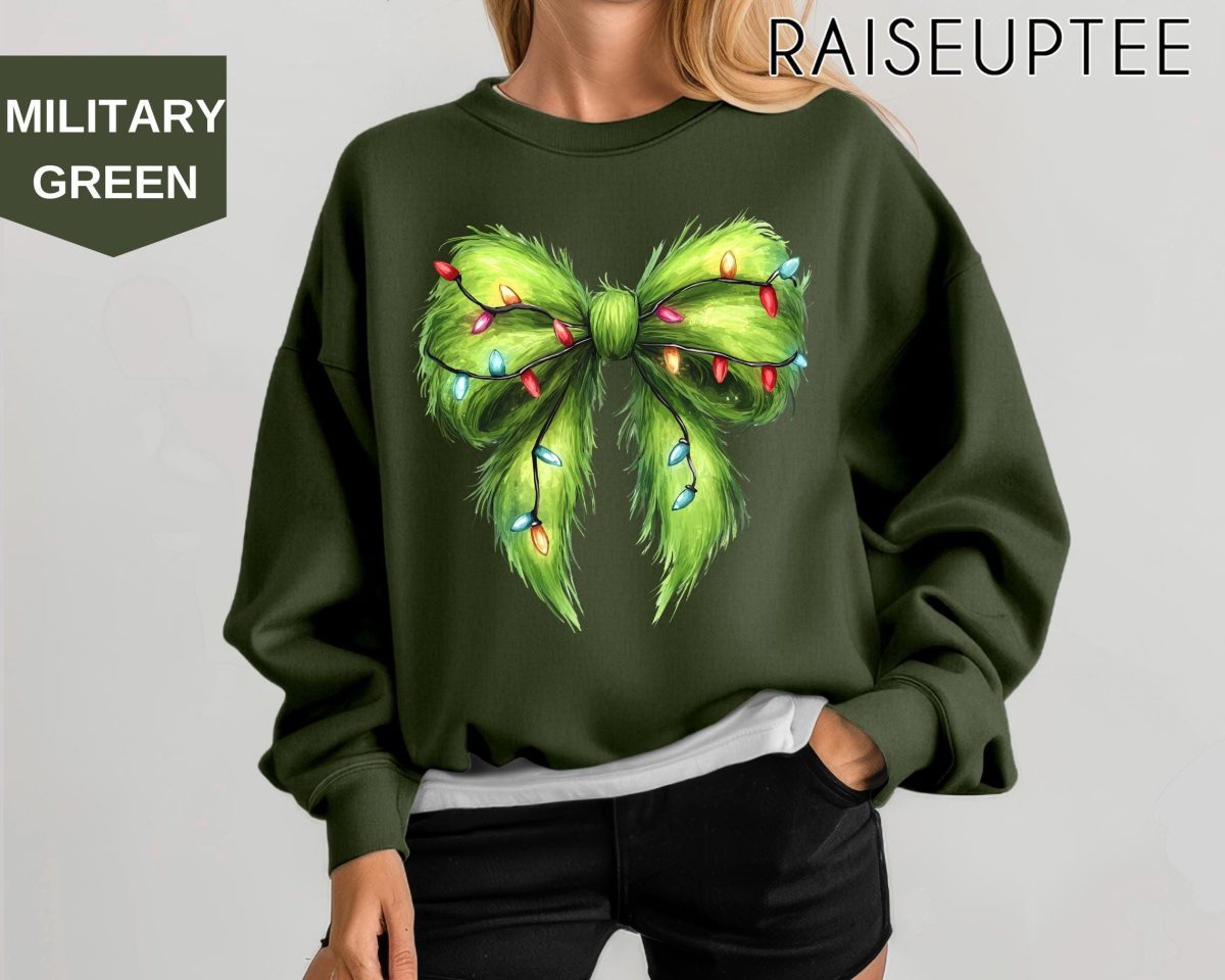 Funny Christmas Sweatshirt Coquette Bow Christmas Sweatshirt Merry Grinchmas Christmas Holiday Party Outfit Grinch sweatshirts 3