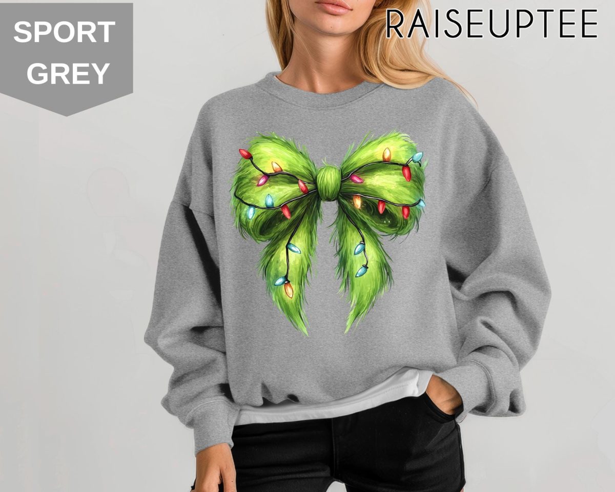 Funny Christmas Sweatshirt Coquette Bow Christmas Sweatshirt Merry Grinchmas Christmas Holiday Party Outfit Grinch sweatshirts 4