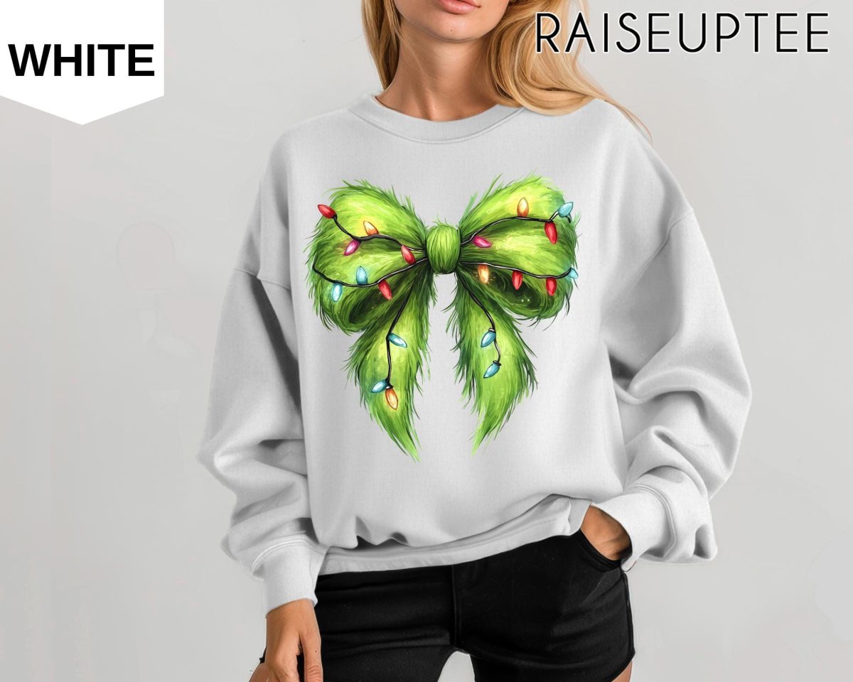 Funny Christmas Sweatshirt Coquette Bow Christmas Sweatshirt Merry Grinchmas Christmas Holiday Party Outfit Grinch sweatshirts 6