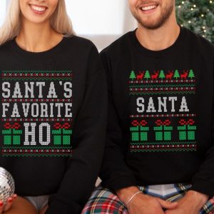 Funny Santas Favorite Ho Sweater Humorous Couples Matching Couples Diy Ugly Christmas Sweaters1