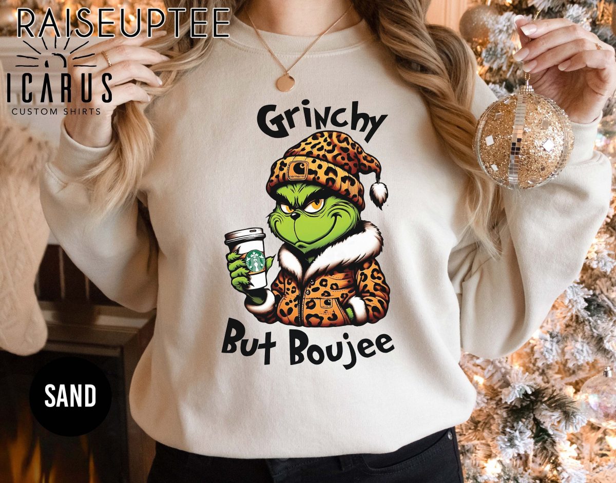 Grinchy but Boujee Christmas Sweatshirt Trendy Bougie Holiday Sweater Funny Christmas Gifts for Her Leopard Print Grinchmas Women Xmas 1 scaled