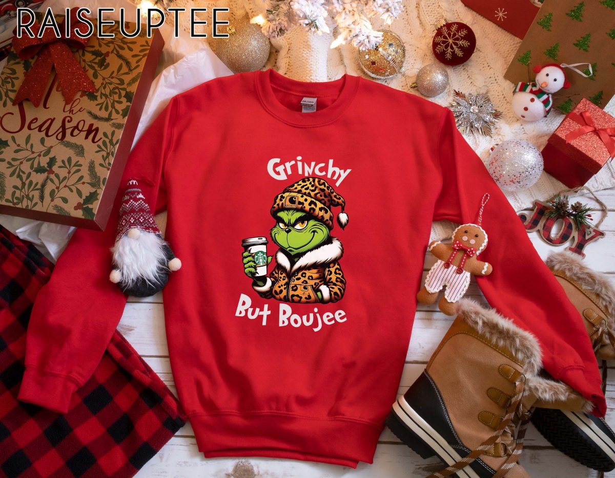 Grinchy but Boujee Christmas Sweatshirt Trendy Bougie Holiday Sweater Funny Christmas Gifts for Her Leopard Print Grinchmas Women Xmas 6 scaled