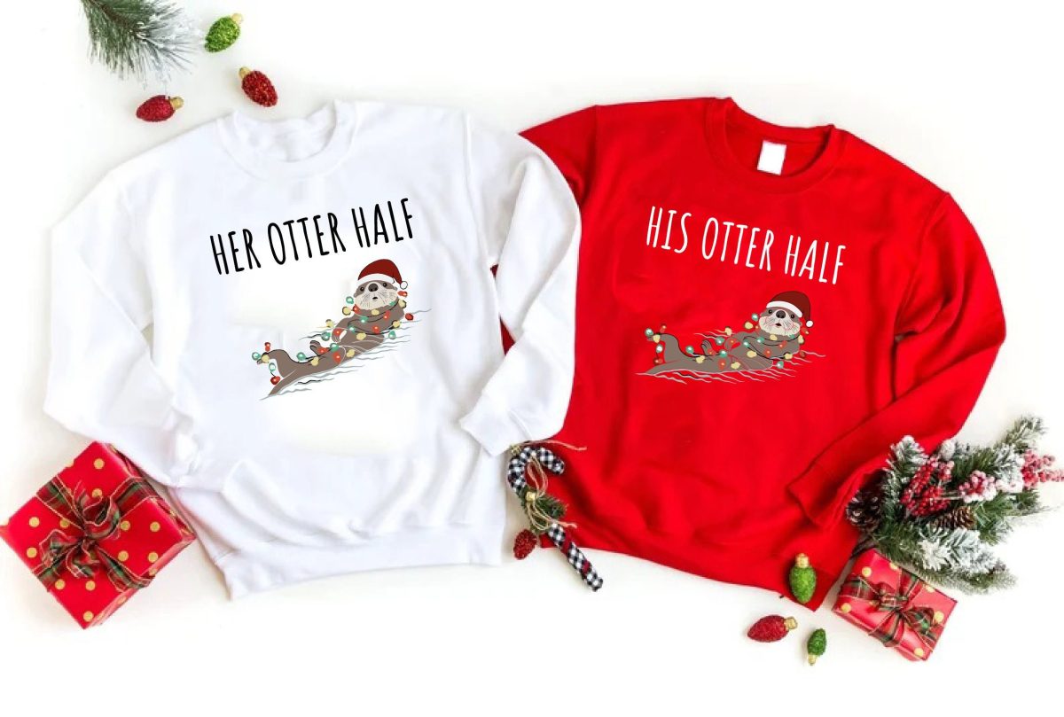 His And Her Otter Half SweatshirtChristmas Couples SweatshirtChristmas Gift For CouplesHis And Her Christmas SweatshirtXmas Couples Gift 1