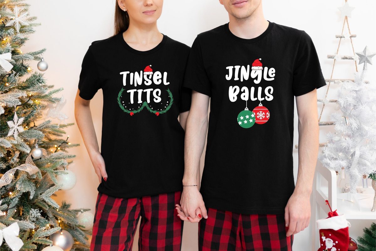 Jingle Bells Shirt Tinsel Tits Shirt Christmas Couple Shirts Christmas Matching Shirts Christmas Couple Shirts Christmas Couple Pajamas 2 scaled