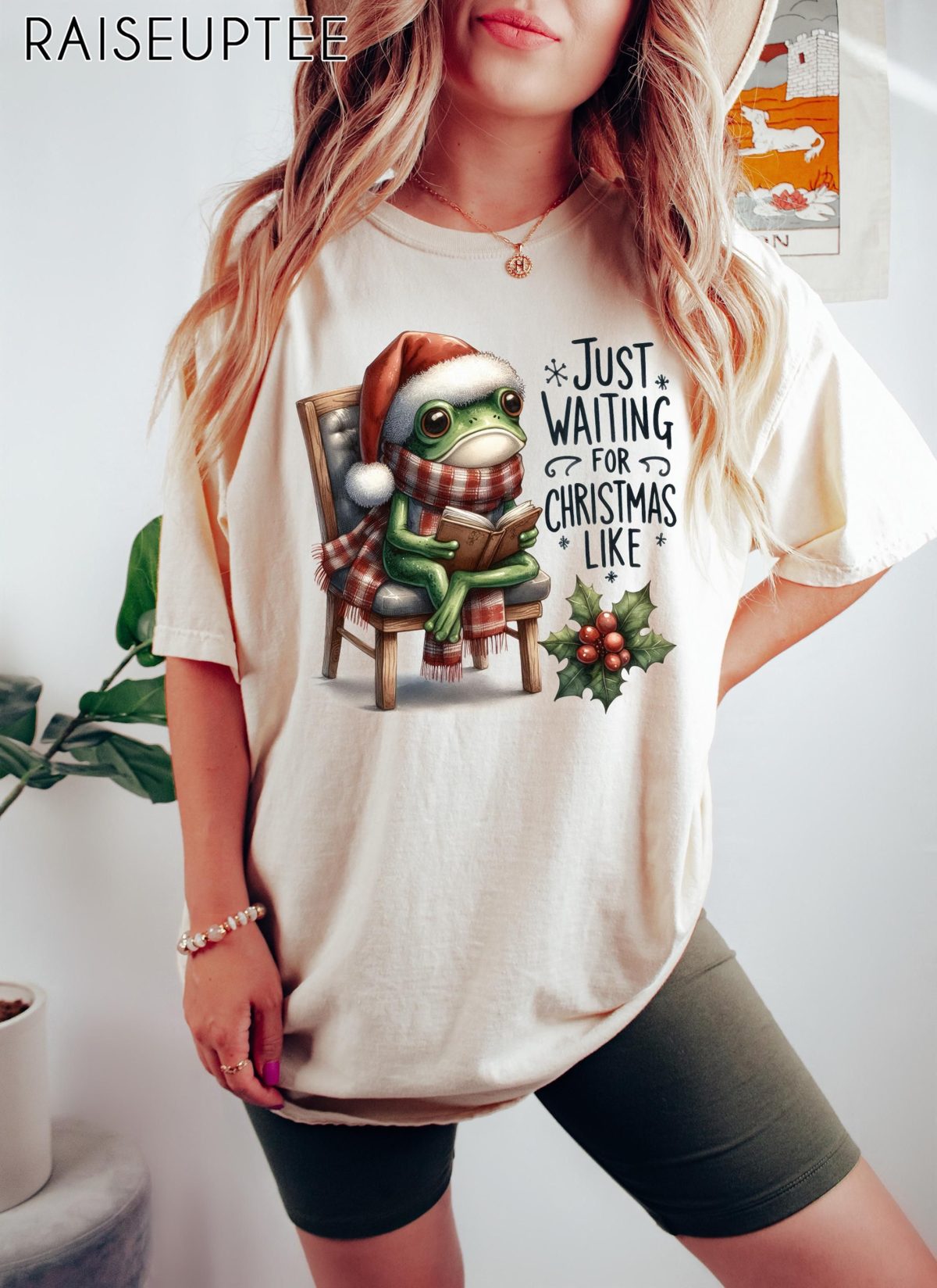 Just Waiting for Christmas Sweatshirt Christmas Frog Sweater Funny Christmas Shirt Christmas Santa Crewneck 4 scaled