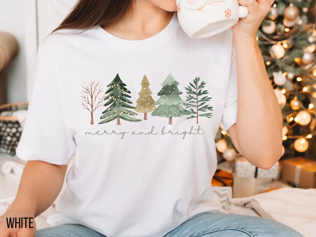 Merry and Bright Trees Womens Christmas Shirt Womans Holiday ShirtChristmas GiftChic Winter ShirtCute Holiday TeeChristmas Tree Shirt 4