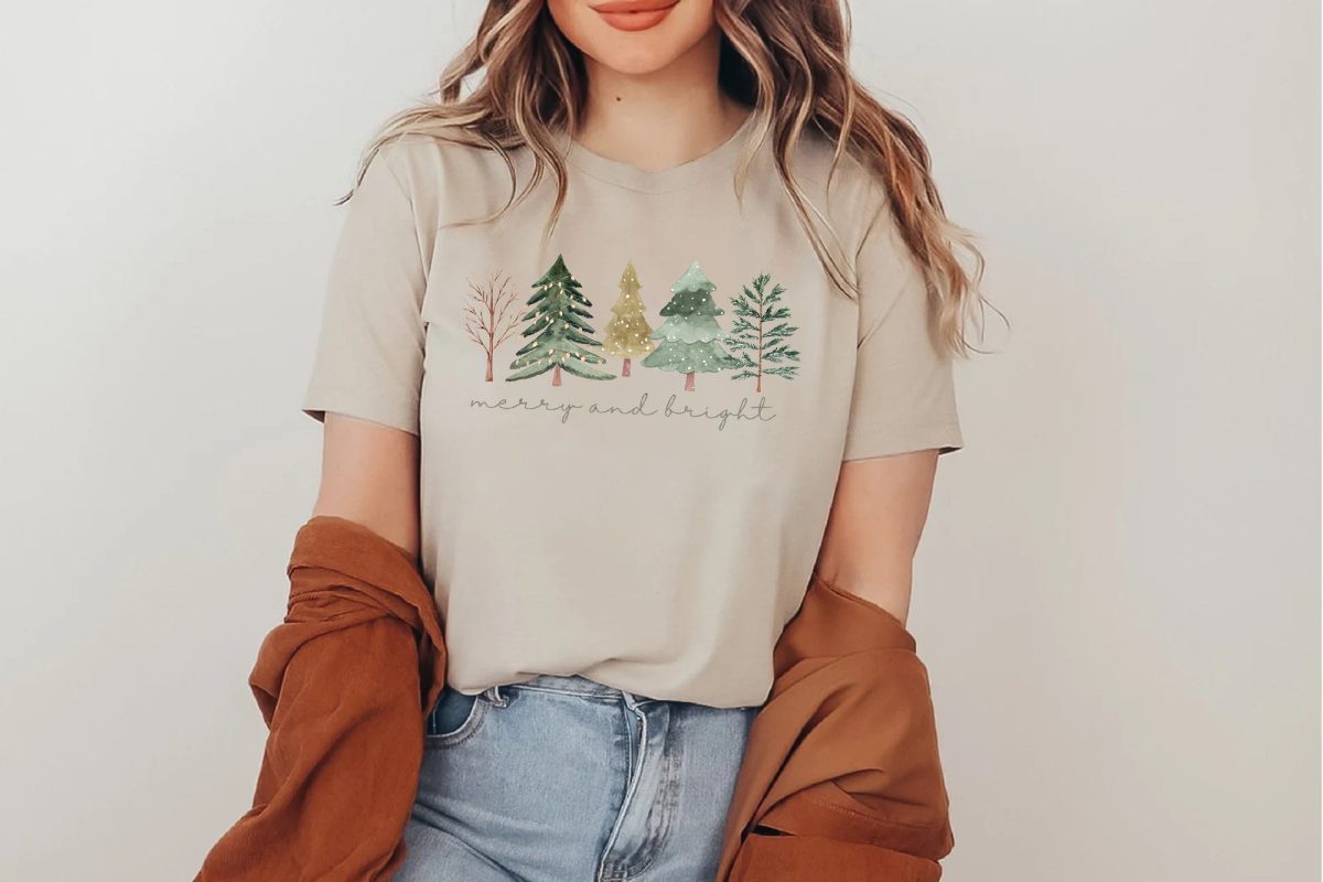 Merry and Bright Trees Womens Christmas Shirt Womans Holiday ShirtChristmas GiftChic Winter ShirtCute Holiday TeeChristmas Tree Shirt 5