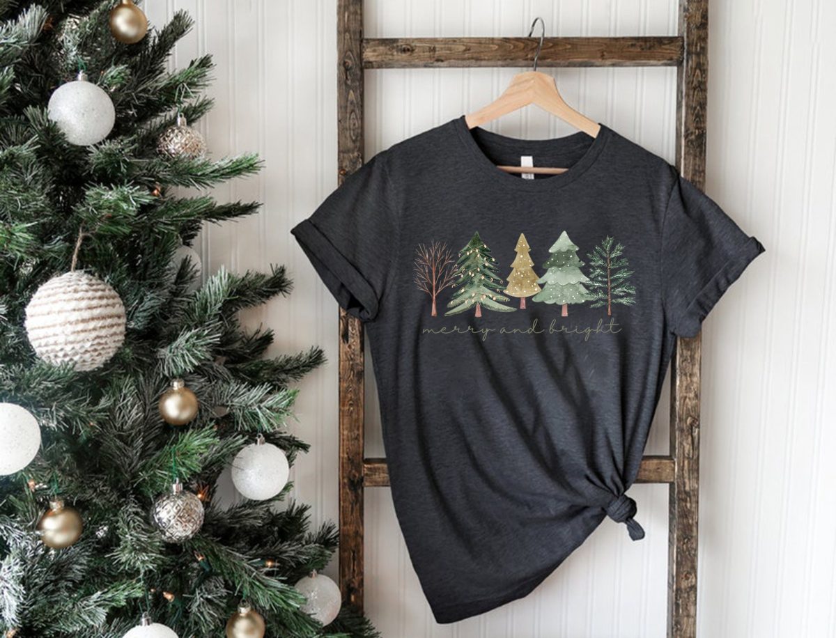 Merry and Bright Trees Womens Christmas Shirt Womans Holiday ShirtChristmas GiftChic Winter ShirtCute Holiday TeeChristmas Tree Shirt 6