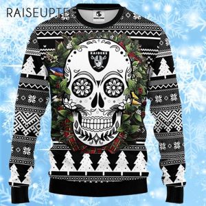 NFL Skull Flower Christmas Raiders Ugly Sweater