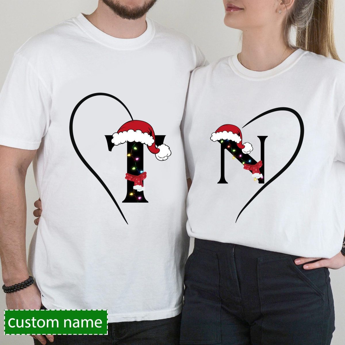 Personalized Christmas Alphabet Sweater Monogrammed Couple Christmas Shirt Holiday Matching Sweatshirt Matching Christmas Party Shirt 1