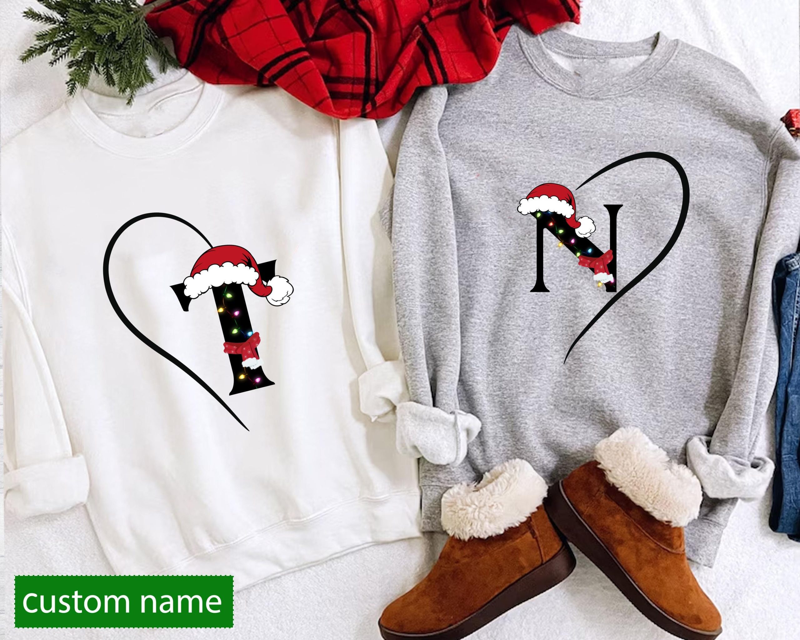 Personalized Couples Christmas Shirts Alphabet Sweater, Matching Christmas Shirts For Couples