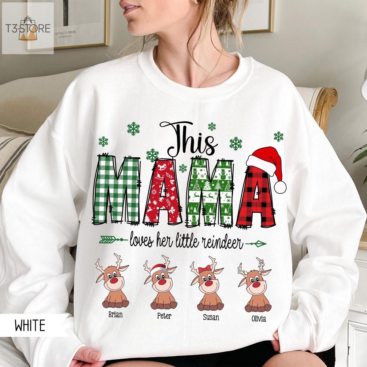 Personalized Grandma Christmas SweatshirtThis Mama Loves Her Reindeer Shirt Custom Grandma ShirtCustom Name Reindeer Shirt Grandkid Name 1