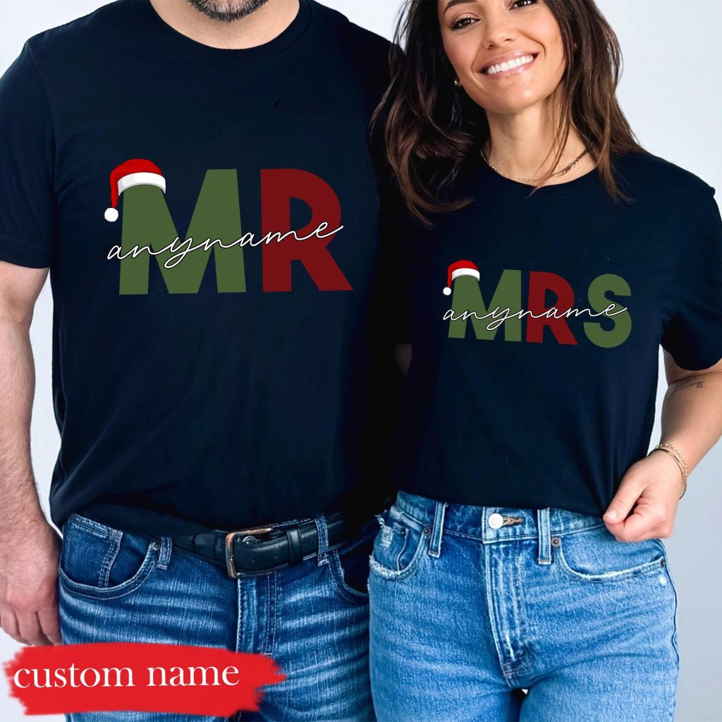 Personalized Santa & Mrs. Claus Matching Shirts, Couples Matching Christmas Shirts