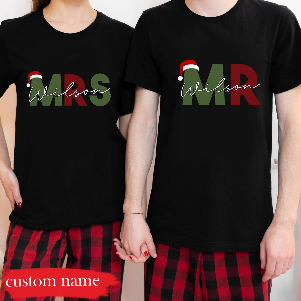 Personalized Santa Hat Mr Mrs T Shirt Custom Any Name Christmas Shirt Couple Christmas Shirts Mr and Mrs Claus Couples Christmas Shirt 3