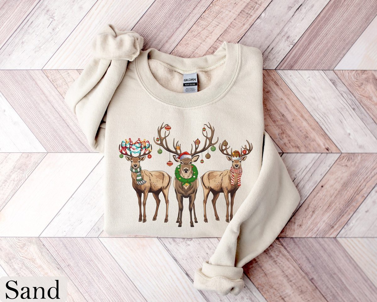 Reindeer Christmas Sweatshirt Womens Christmas Shirt Retro Christmas Shirt Holiday Sweaters Christmas Gifts Xmas Tshirt New Year Shirt 1 scaled