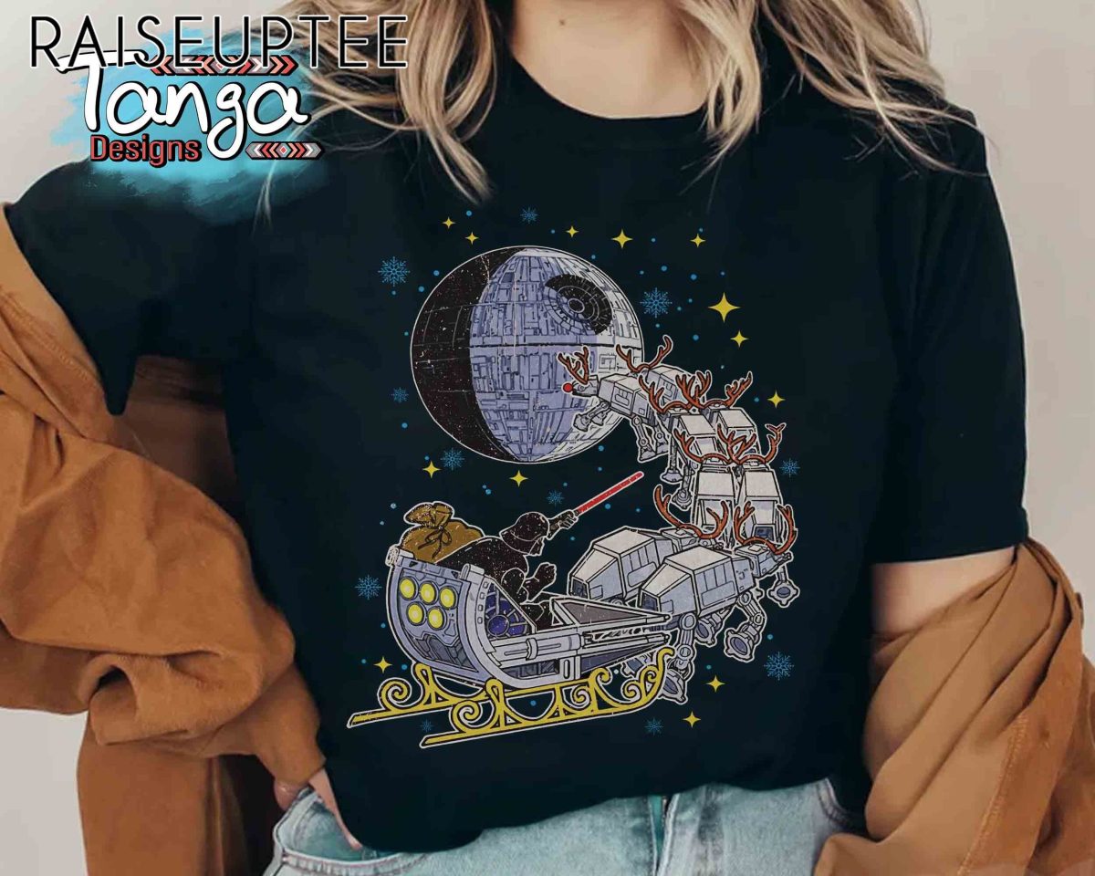 Santa Darth Vader Open Sleigh Christmas Lights Shirt Funny Disney Star Wars Xmas Tee Galaxys Edge Trip Disneyland Vacation Trip Gift 3