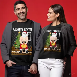 Santa Naughty Center Ugly Christmas Sweater For Couples