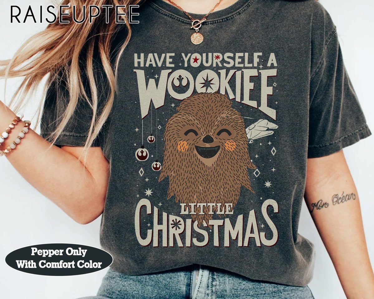 Star Wars Wookiee Little Christmas Sketched Graphic Shirt Funny Star Wars Xmas Party Tee Galaxys Edge Unisex Comfort Colors(r) Holiday Gift 1