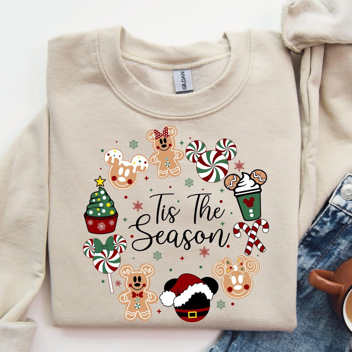 Tis The Season Christmas Sweatshirt Christmas Mickey Sweatshirt Magic Kingdom Christmas Sweater Mickey and Friends Christmas Crewneck 1 scaled