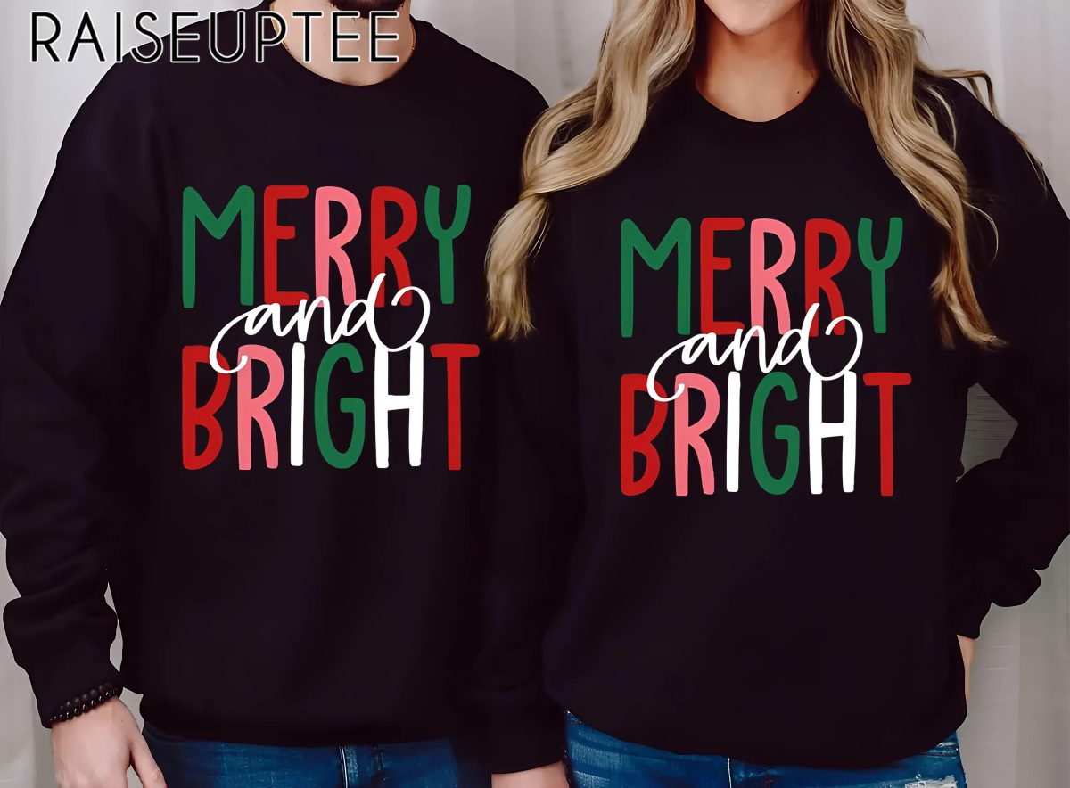 Merry and Bright Christmas Couple Shirt - Image 2