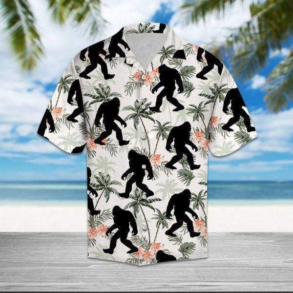 bigfoot coconut tree tropical aloha hawaiian shirt