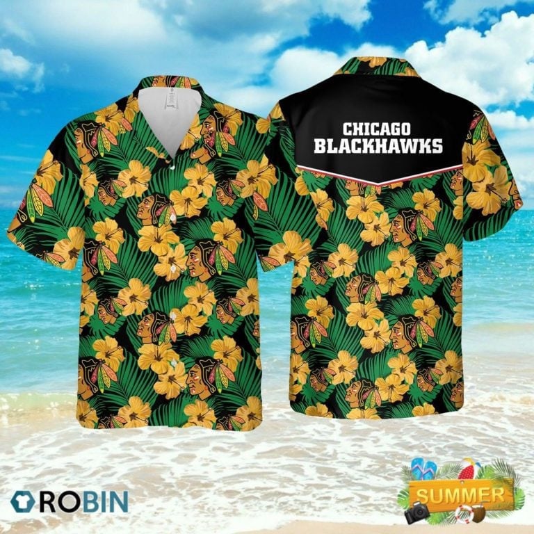 chicago blackhawks tropical gold hawaiian shirt k18vo