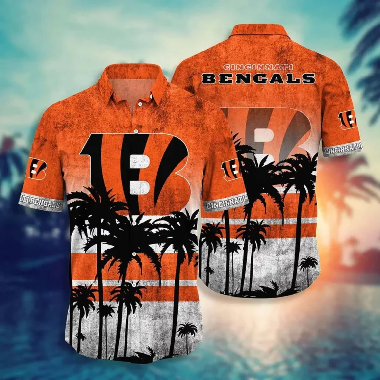 cincinnati bengals sunset silhouette hawaiian shirt