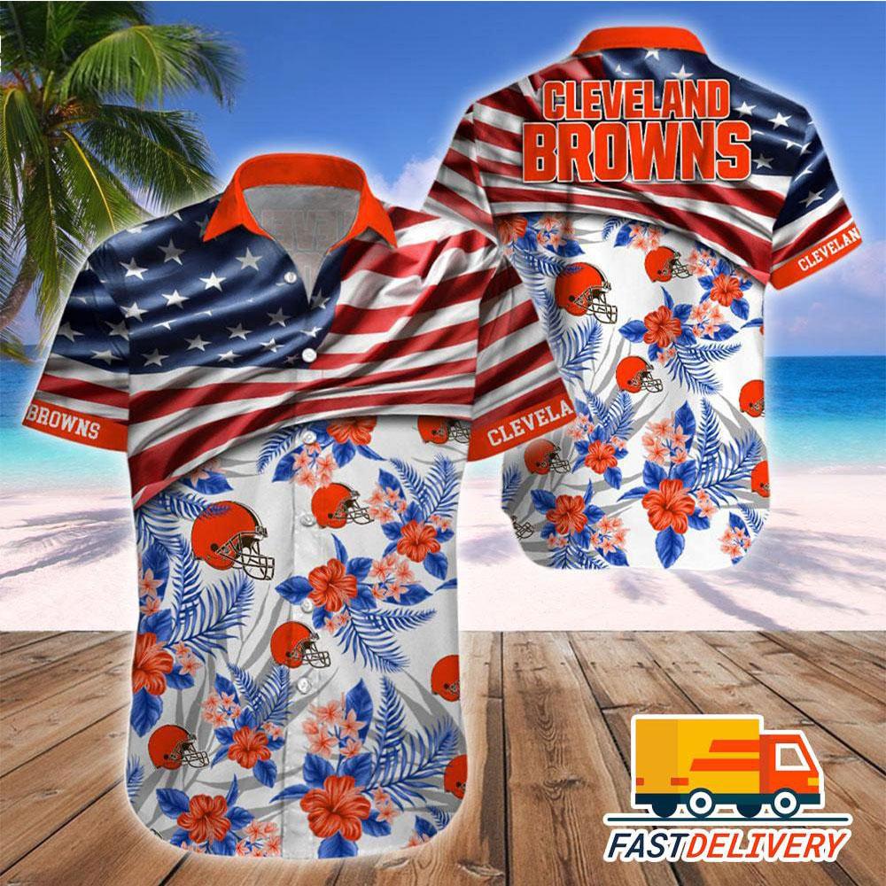 cleveland browns american floral hawaiian shirt