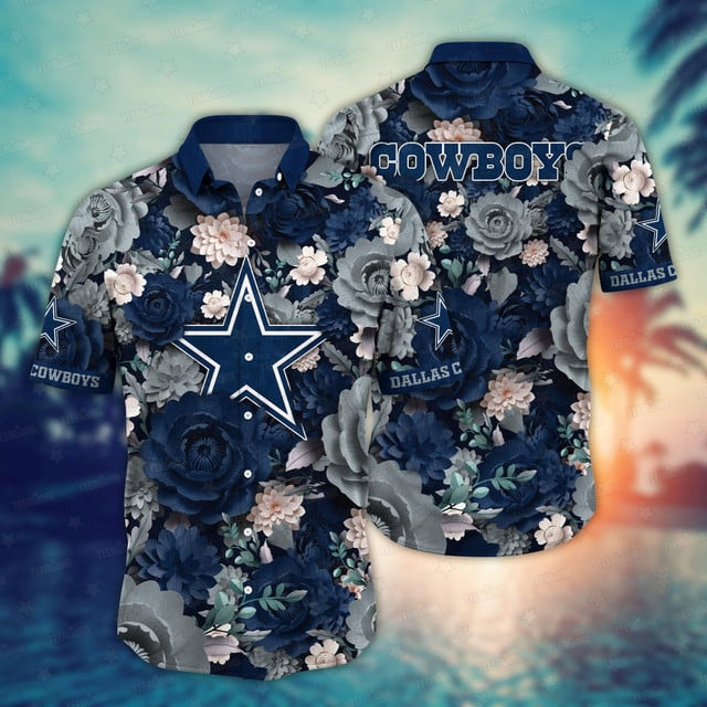 dallas cowboys monochrome blooms hawaiian shirt tjrkf