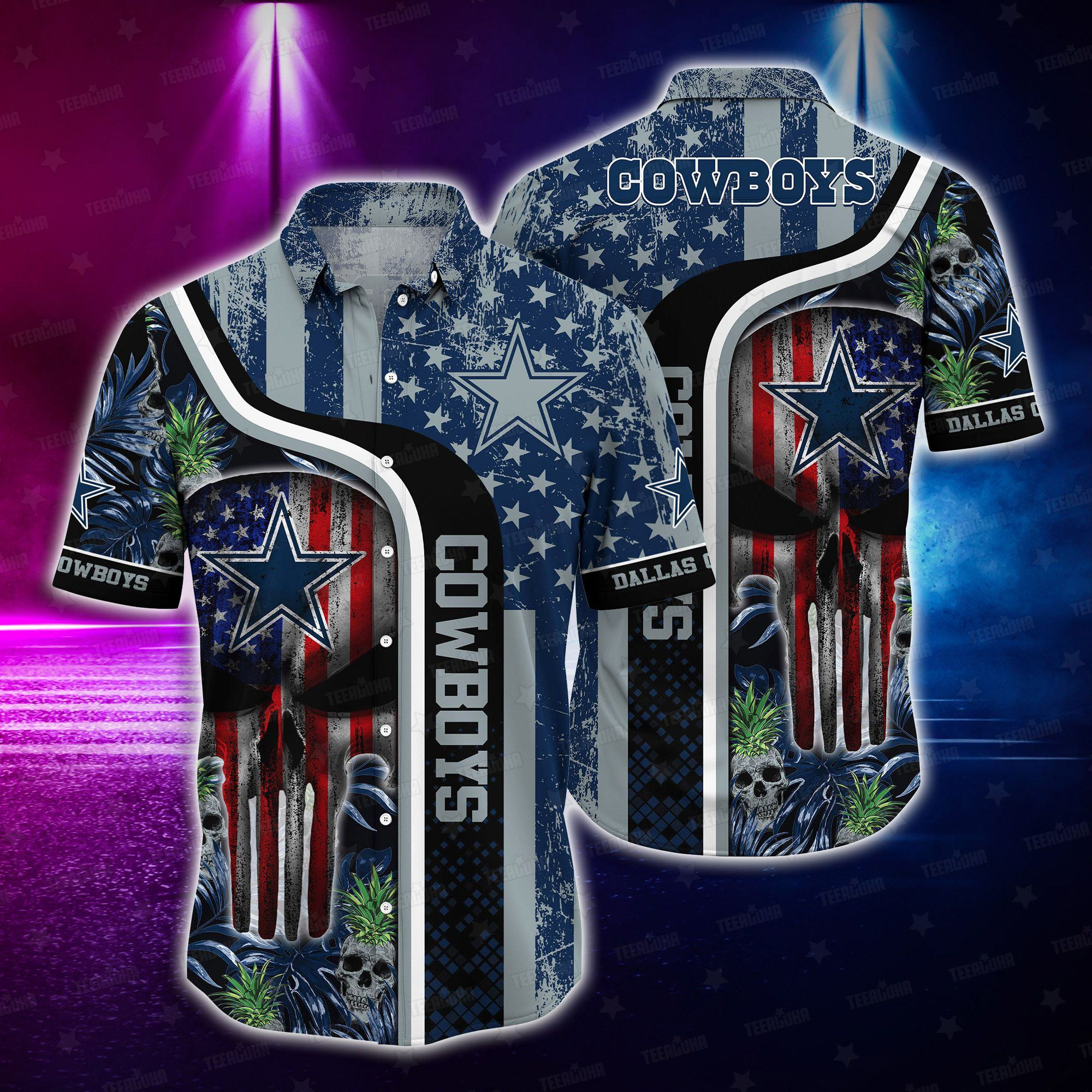 dallas cowboys patriot skull hawaiian shirt