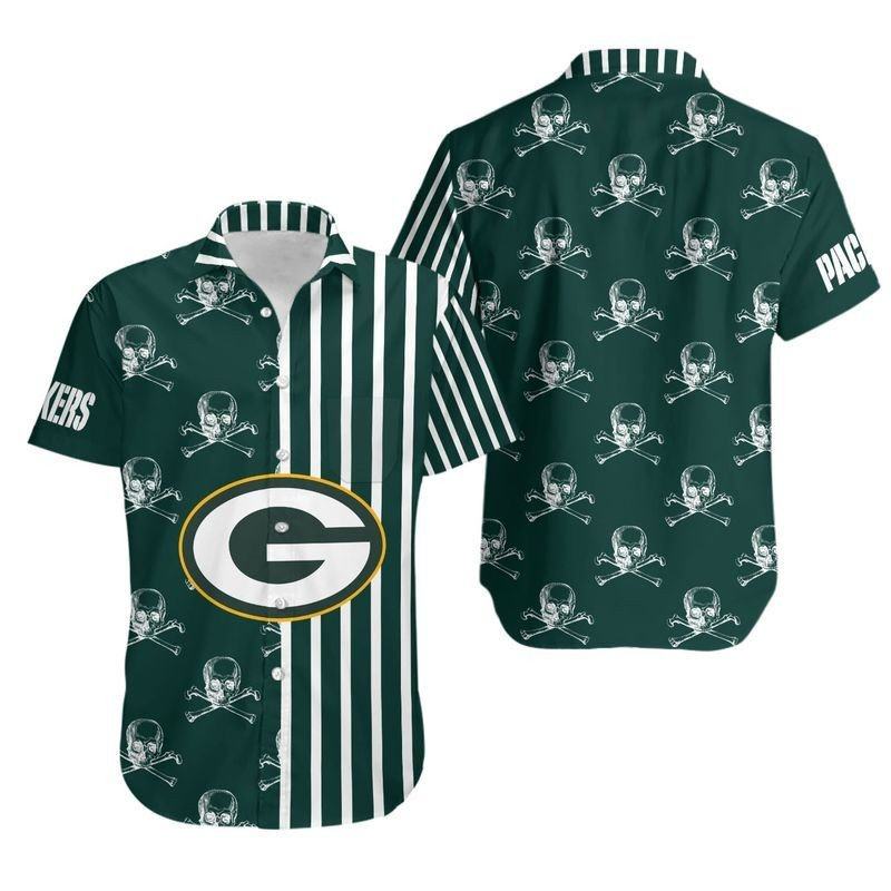 green bay packers skull stripes hawaiian shirt u7chd