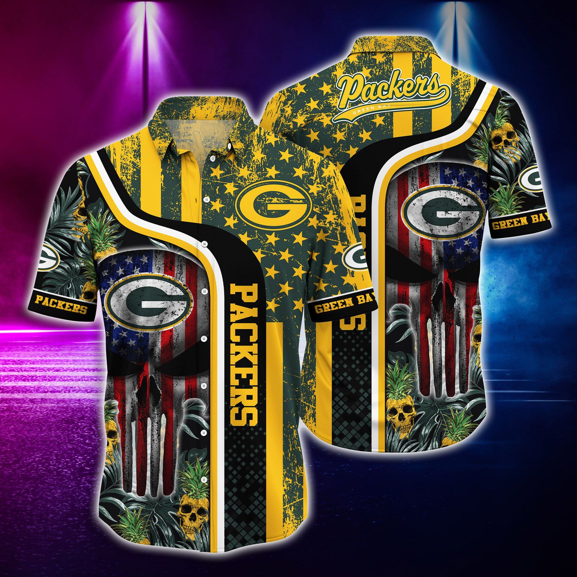 green bay packers stars stripes skull hawaiian shirt 0dbm0